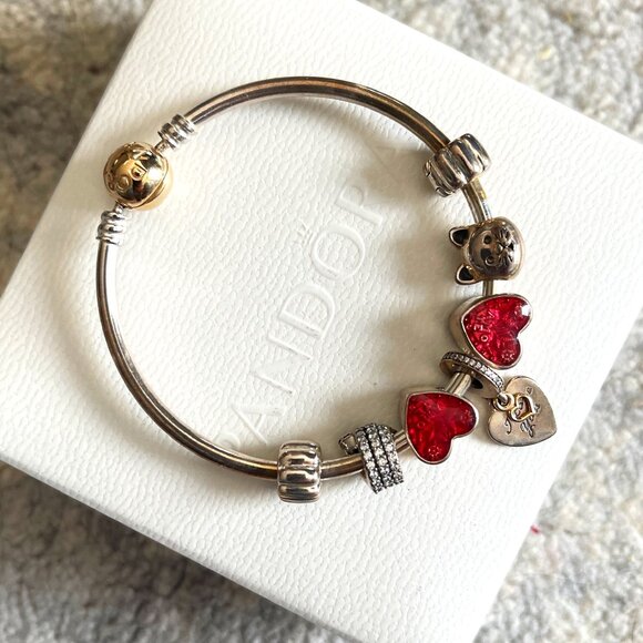 Pandora Moments Charm Bracelet ❤️ Red Heart Love Theme, Silver & Gold Mix - Picture 7 of 7